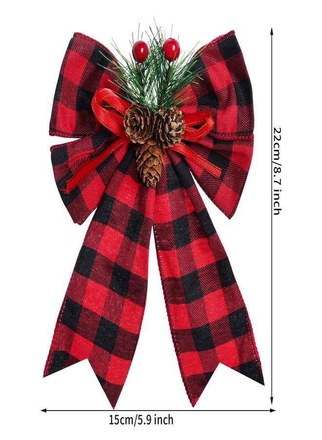 SUMERSHA 4 Pieces Buffalo Plaid Wreath Bow with Pinecones Red Check Bow Ribbon for Wreath Garland Christmas Tree Topper Ornament, Party Decoration, Gifts Wrapping - Image 2